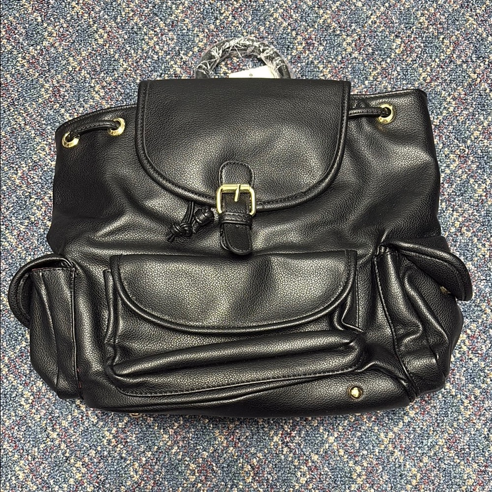 NWT Sophisticated Black Backpack with Ruched Details